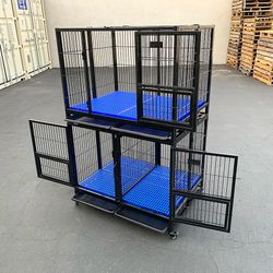 (Brand New) $370 (Set of 2) Stackable Dog Cage 41x31x65” Heavy Duty Kennel w/ Plastic Tray