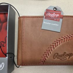 Rawlings Baseball Glove Seam Stitch Brown Leather Bi-Fold Mens Wallet NEW