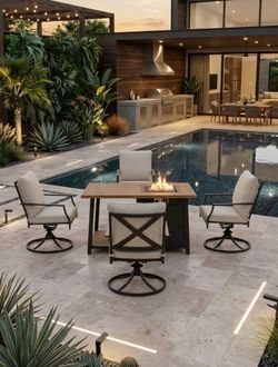 Outdoor Fire Pit Table with 4 Swivel Chairs