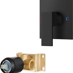 Single Handle Shower Valve Trim Kit - Wall Mount Brass Rough-in Valve with Female Thread Connection, Square Shower Handle with 4.3 Inch Cover Plate -