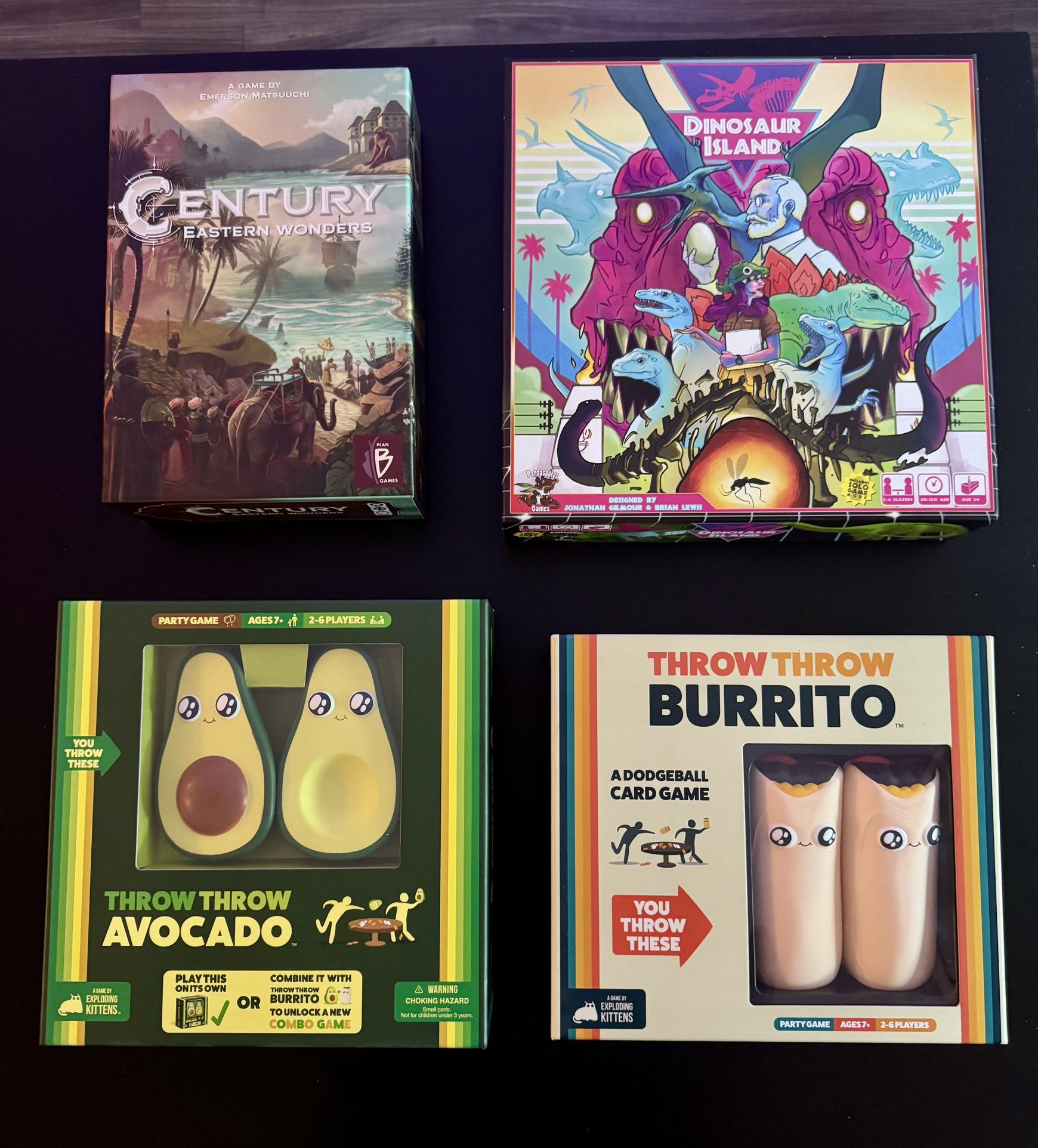 Board game Collection - Dinosaur Island, Century, Throw Throw Burrito/Avocado