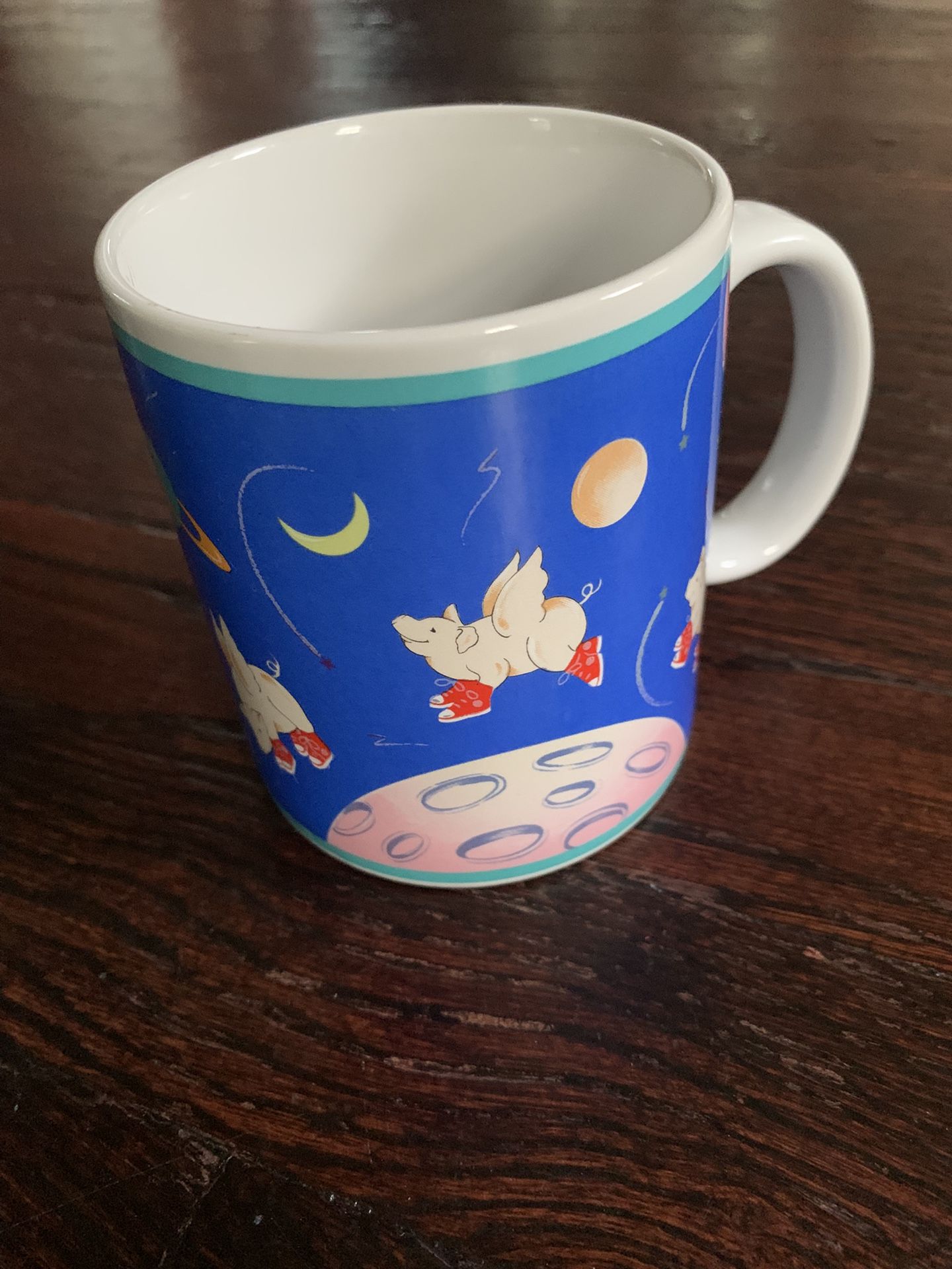 vintage Fiona Stokes Otagiri Japan "Pigs in Space"Coffee Mug Pigs Flying Tea Cup