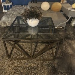 Modern High End Truman Bronze Truss Metal & Glass Geometric Coffee / Cocktail Table