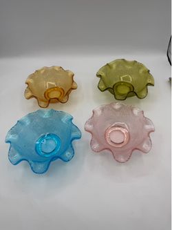 Vintage Ruffle Glass Dessert Bowls Set of 4 Multicolor