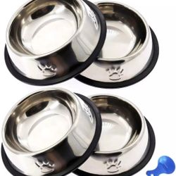 2pcs 6" Stainless Steel Small Pet Food Water Bowl For Cats And Dogs  