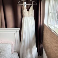 Say Yes to the Prom white and beige maxi dress with an embellished beaded top