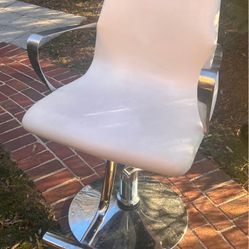 Large white swivel bar stool type chair white faux leather cushioned height adjustable