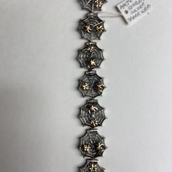SS & 14KT Gold Spider Web Bracelet 