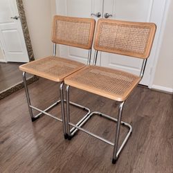Pair of Cesca-style rattan bar stools 
