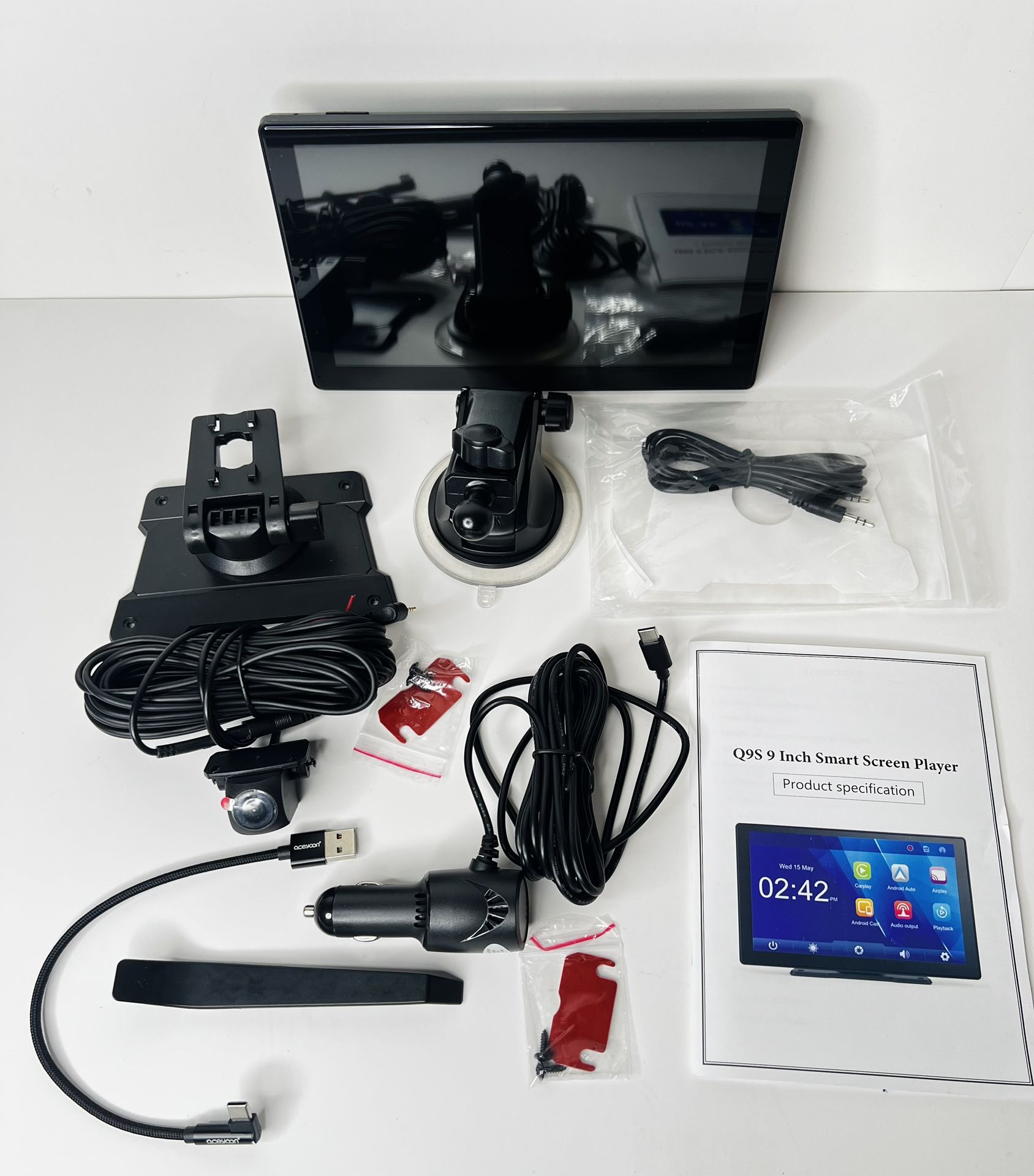 9" Portable Apple Carplay & Android Auto Car Stereo, with 1080p Backup Camera