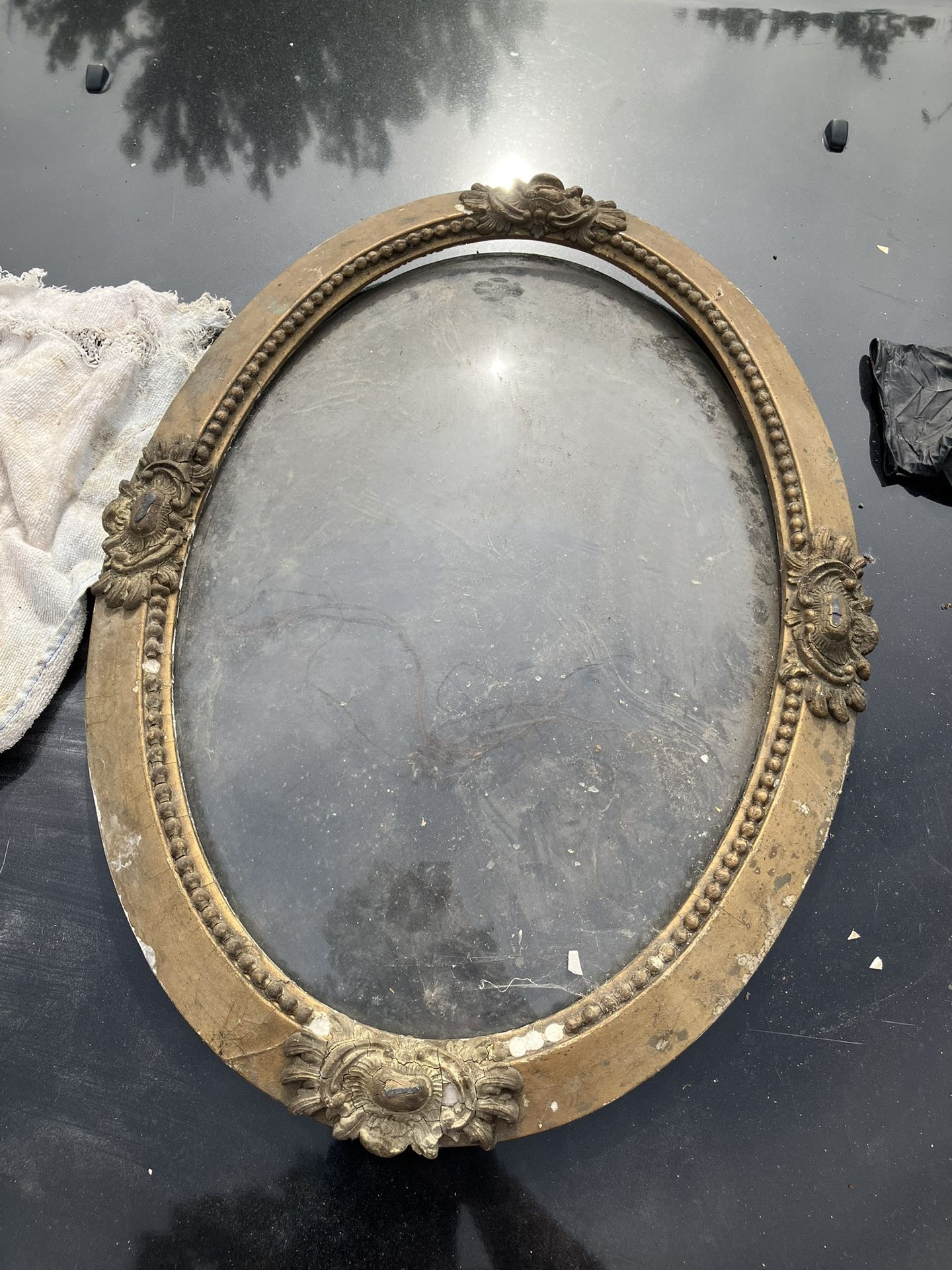 Vintage antique oval glass frame no backing