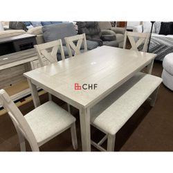 6 Pc Solid Wood Dining Table Set