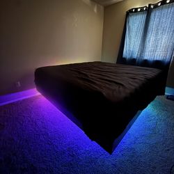 Custom Floating King Bed Frame w/ Color-Changing LED Glow – Modern & Minimalist 