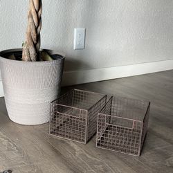 2 Small Metal Storage Organizer Basket With Built-In Handles-Bronze