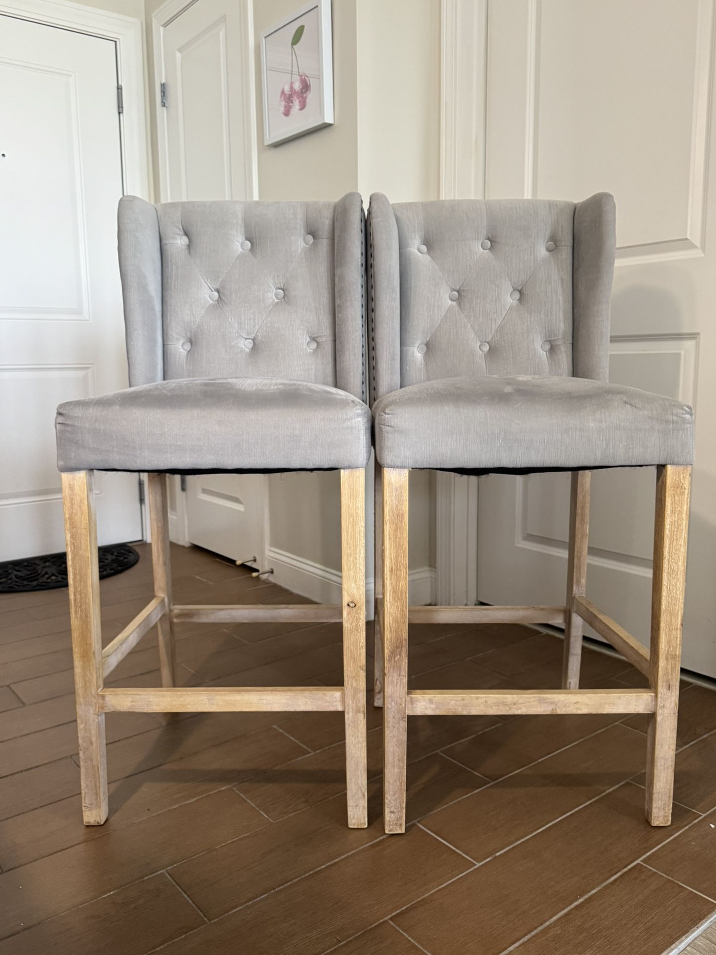 Pair of Tufted Wingback Barstools – Gently Used