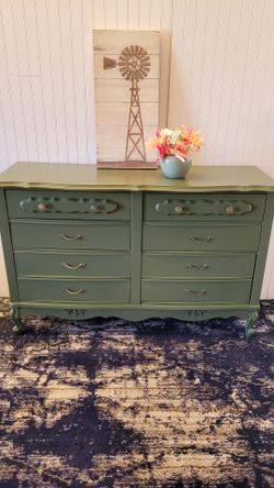 ANTIQUE OLIVE GREEN DRESSER