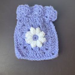 Purple Crochet Drawstring Pouch 