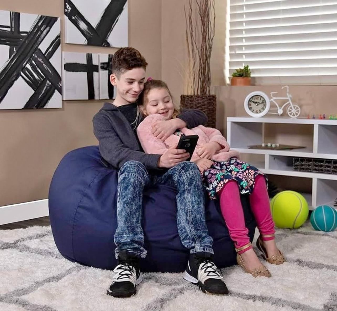 Navy blue oversized bean bag chair for kids & adults with washable cover - NEW