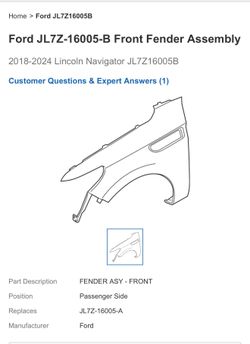 FRONT FENDER PASSENGER 2018-2024 LINCOLN NAVIGATOR