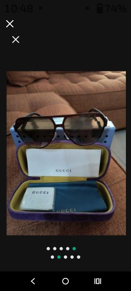 GUCCI GG 0227S 003   Oval Metal Sunglasses With Brown  Gradeint Lens 62mm Mens Or Women's