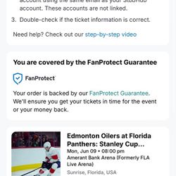 FLORIDA PANTHERS / EDMONTON OILERS TICKETS + PARKING INCLUDED 