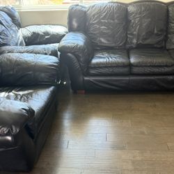 Black Leather Sofa Set