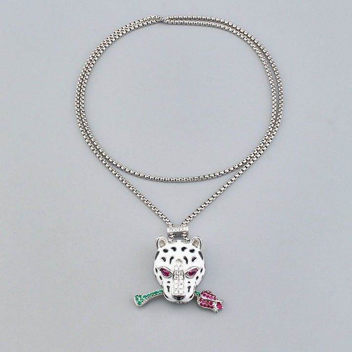 Enamel leopard head necklace