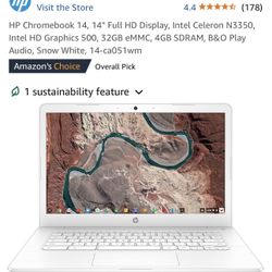White Hp Chromebook 14” With Charger 