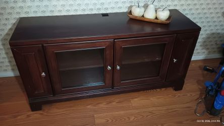 Dark Wood TV Stand with Glass Doors