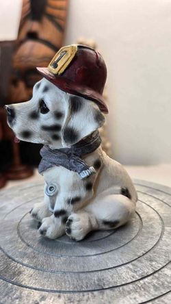 Dalmatian Firefighter Puppy Figurine – 4" Resin Dog Collectible.