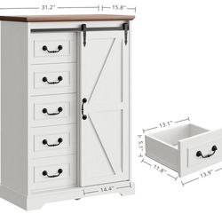IRONCK 5 Drawers Dressers for Bedroom, Farmhouse Dresser Chest of Drawer with Sliding Barn Door,48” Tall Dresser Storage Organizer for Living Room, En