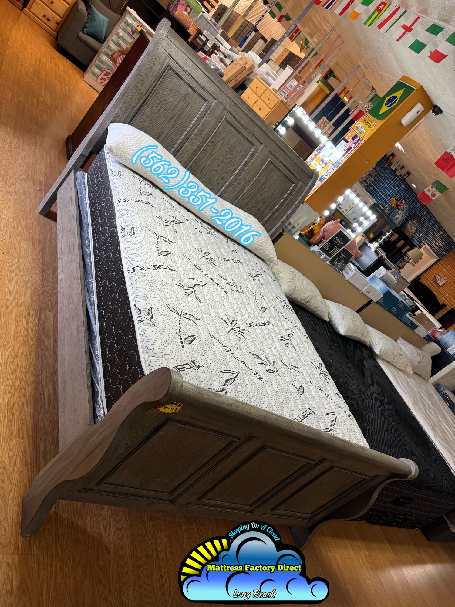 Queen Grey Wood Bed Frame