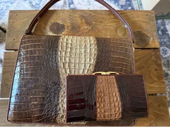 Vintage Genuine Caiman Crocodile Skin Purse + Matching Wallet