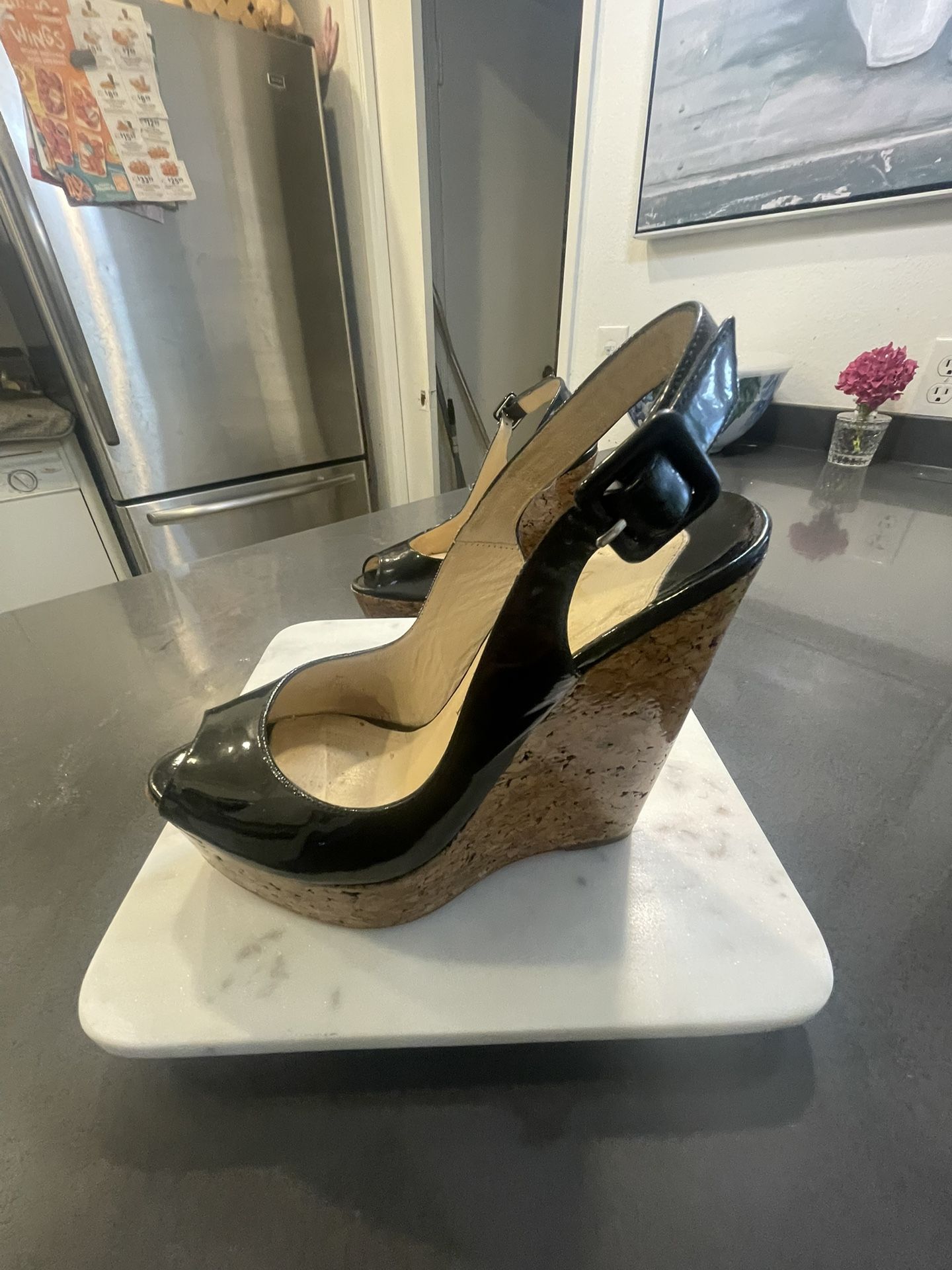 Louboutins Black Leather Wedges Size 37 Firm Price