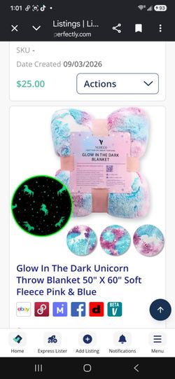 Vudeco Glow in the Dark Unicorn Throw Blanket