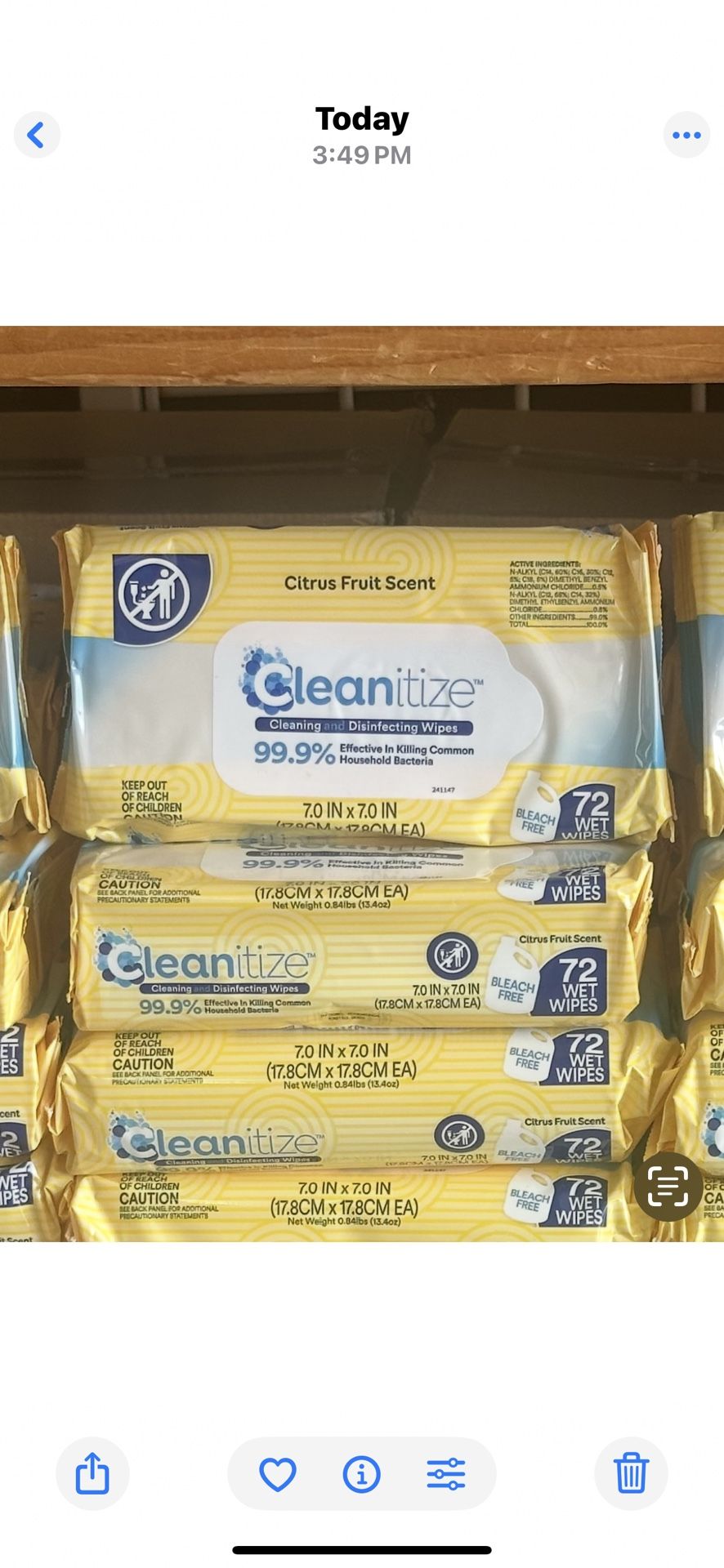 Cleanitize Lemon Scent Disinfectant Wipes 2.00 Each