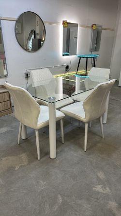 White 5-pc Glass Top Dining Set