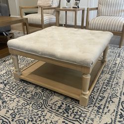 Tufted Cream Ottoman With Wood Storage Below