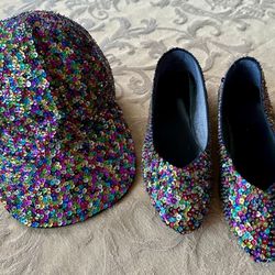 Sequins Peacock size 8 Ballet shoes and ladies one size Baseball cap with a ponytail cut $20 each 