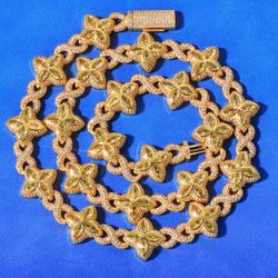 Clover 4 Leaf Charm King Yellow Gold Plated Chain Necklace & Bracelet 