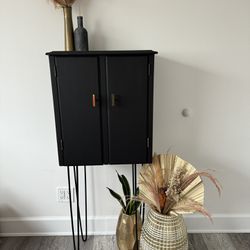 Tall Black Antique Wood Cabinet 