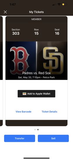 Sat 5/20 PADRES VS REDSOX