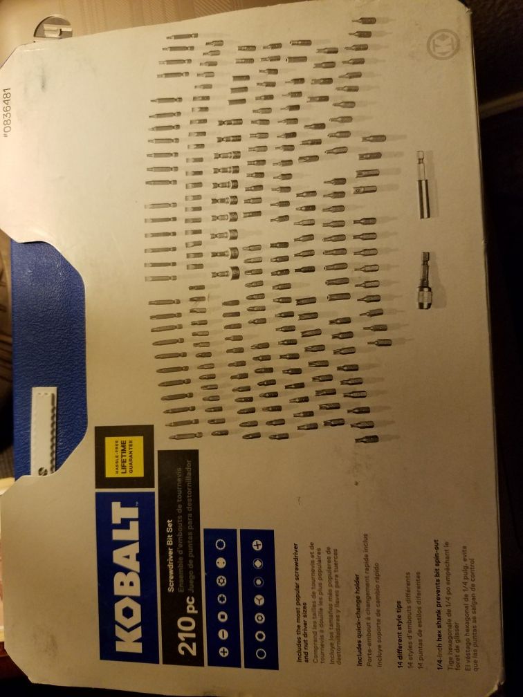 KOBALT 210 piece screwdriver bit set New never opened sealed package