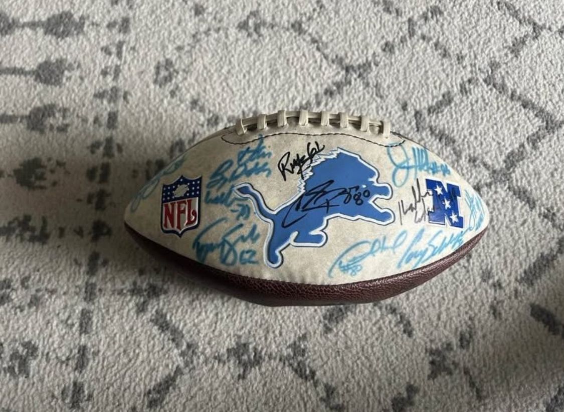 Detroit Lions Autographed Ford Field Team Ball.