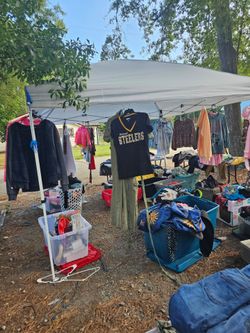 Wendsday today. 11am til gone. I want to help the community so lots of clothes, shoes , household items and more for free. Will also have $1 tables an