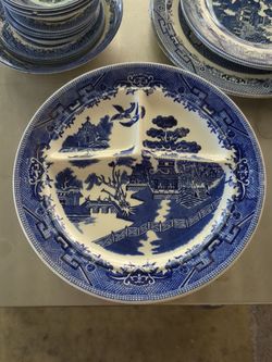 Set of 6 Vintage Ideal Ironstone Blue Willow Divided Grill Plates 10 1/4" USA Restaurant Ware