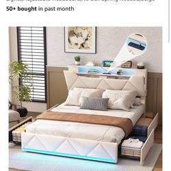 Vabches Queen Bed Frame with Storage Headboard and 4 Drawers