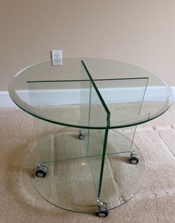 Glass Side Table with Wheels
