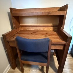 Solid Wood Desk with Corkboard Hutch, (2) Drawers and Chair