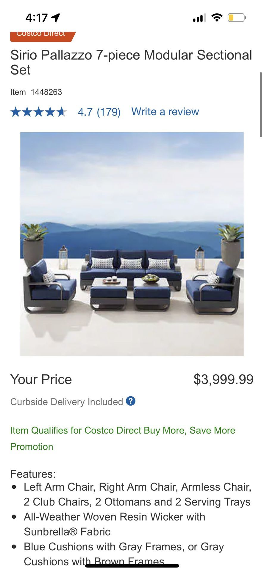 Sirio Palazzo 7 Piece Modular Sectional Set - Sunbrella Outdoor Patio Conversation Set